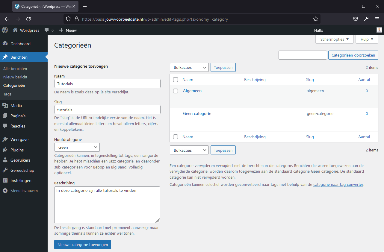 Aanmaken van een WordPress categorie
