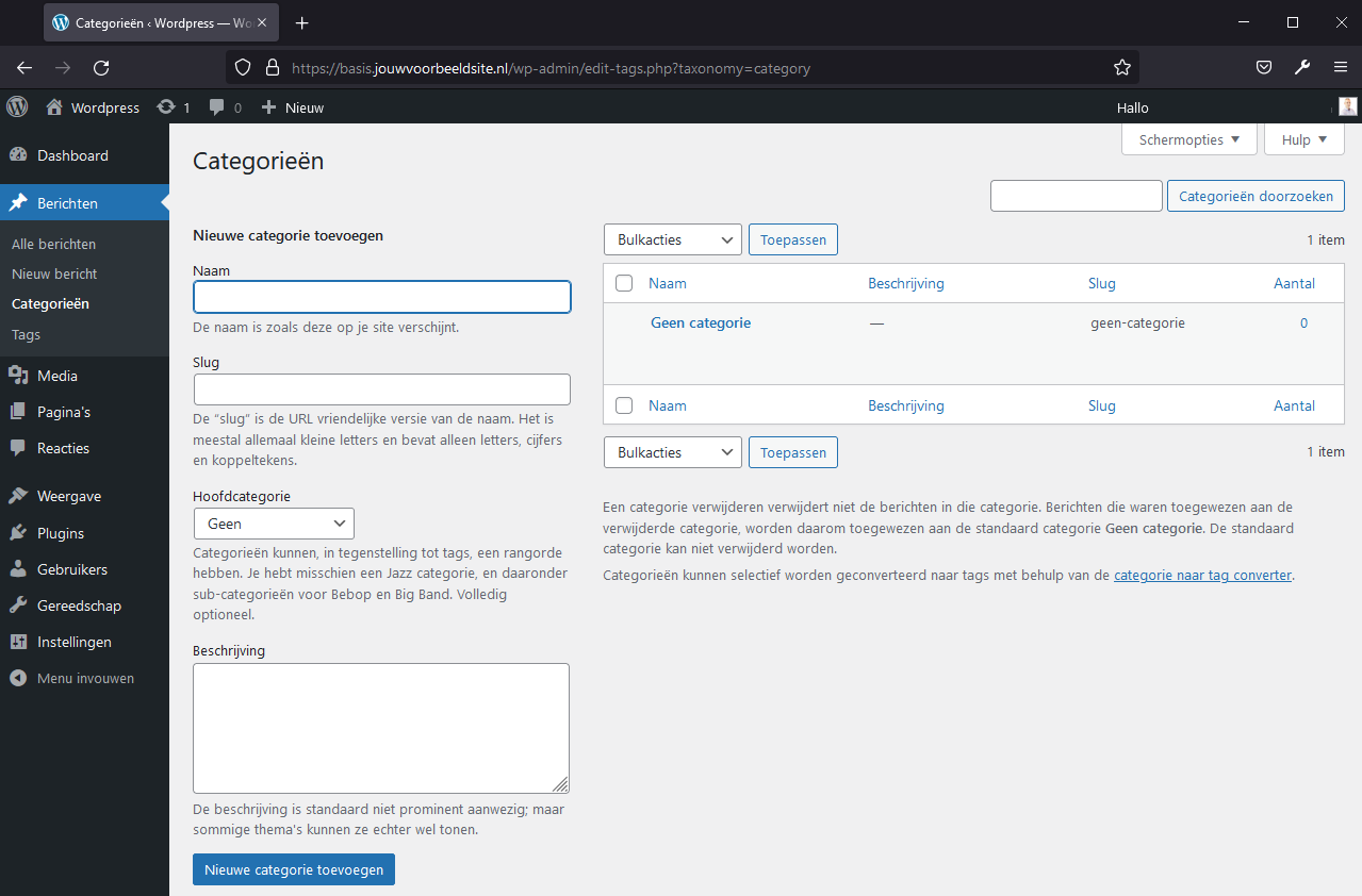 WordPress Berichten Categorie Dashboard
