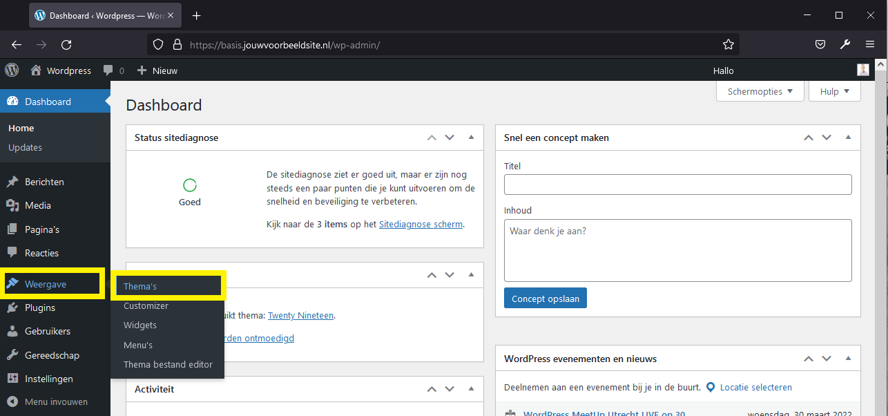 Wordpress Admin Dashboard