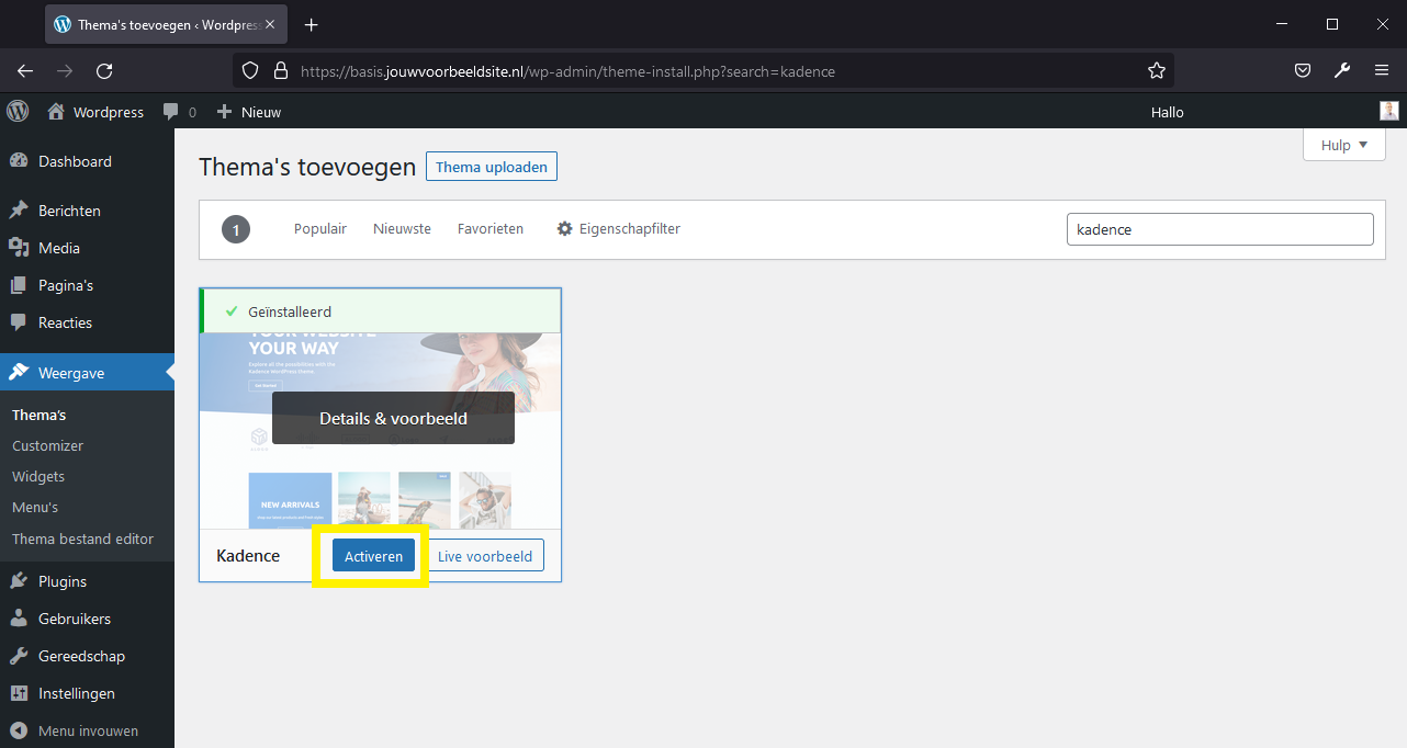 Wordpress Thema Kadence Activeren